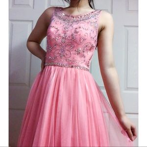 Pink Coral Sequined Prom Dress